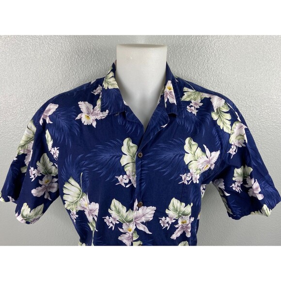 Aloha Republic Men XL Blue Hawaiian Shirt Floral Palm Casual Beach - Picture 2 of 9